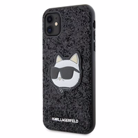 Karl Lagerfeld KLHCN61G2CPK iPhone 11 / Xr 6.1" juodas kietas dėklas Blizgučiai Choupette Emblema