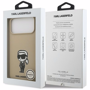 KARL LAGERFELD dėklas telefonui IPHONE 17 Pro Max su MagSafe suderintas (silikoninis su KL eskizu ir logotipu) - rudas