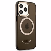 Guess Gold Outline permatomas Magnetinis MagSafe dėklas telefonui iPhone 13 Pro / iPhone 13 - juodas