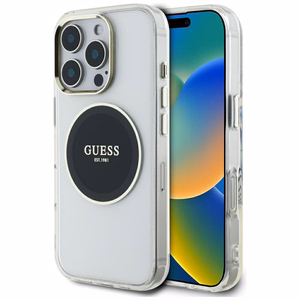 Guess IML Metal Colored Circle Classic Logo Magnetinis dėklas telefonui iPhone 16 Pro - juodas