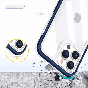 Skaidrus 3in1 dėklas iPhone 13 Pro Max mėlyno rėmo gelio dangteliu