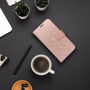 MEZZO knygos dėklas SAMSUNG A56 5G meškiukas rožinis auksas