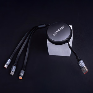 "Forever 3in1" kabelis USB - "Lightning" + 2x USB-C 1,2 m 100 W juodas