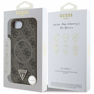 Guess 4G Ring Triangle Logo Magnetinis dėklas telefonui iPhone 16e - ruda