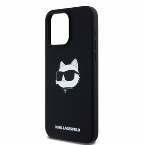 Karl Lagerfeld silikoninis Choupette Head magnetinis dėklas telefonui iPhone 15 Pro - juodas