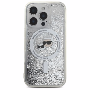Karl Lagerfeld Liquid Glitter Karl & Choupette Head Magsafe Чехол iPhone 16 Pro - прозрачный