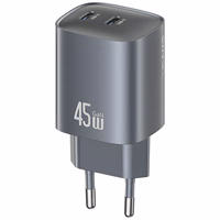 Tinklo įkroviklis USAMS CC305 T66 45W GaN 2xUSB-C tamsus