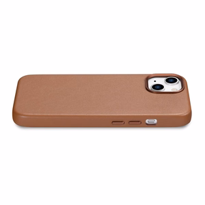 iCarer Dėklas Odinis viršelis iPhone 14 Plus rudas (suderinamas su MagSafe)