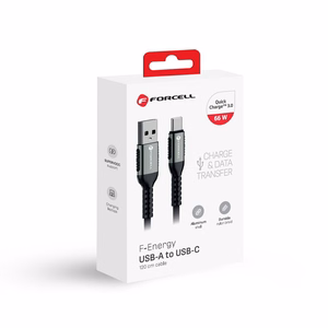 Cable USB A to USB C Forcell F-Energy QC4.0 3A 66W Cafule 1,2 m C256 black