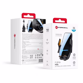 Forcell F-GRIP HS6 automobilinis laikiklis su belaidžiu įkrovikliu, tvirtinamas prie stiklo ir oro angos, juodas