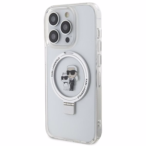 Karl Lagerfeld KLHMP15LHMRSKCH iPhone 15 Pro 6.1" baltas/baltas kietas dėklas Žiedas stovas Karl&Choupette MagSafe