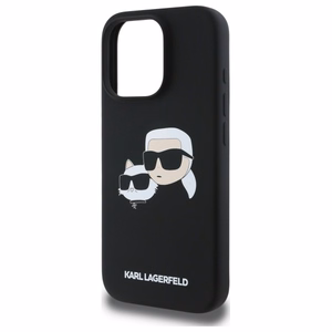 Karl Lagerfeld silikoninis Magnetinis dėklas telefonui iPhone 16 Pro Max su galvų atvaizdais - juodas