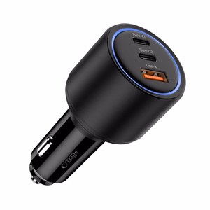 CC04 3 prievadų PD130W automobilinis įkroviklis - juodas