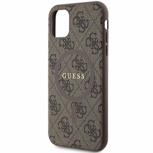 Guess GUHMN61G4GFRW iPhone 11 6.1" / Xr rudas/rudas kietas dėklas 4G kolekcija odinis metalinis logotipas Magnetinis