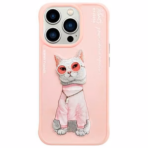 Nimmy Glasses Šaunus katės dėklas telefonui iPhone 15 Pro Max - rožinis