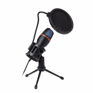 Condenser Microphone Art with membrane, standing, illuminated tripod AC-02 black