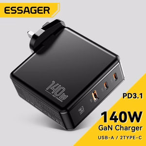 Įkroviklis Essager GaN Journey juodas 140W (2xPD / QC3.0)
