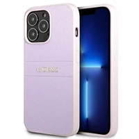 Guess GUHCP13LPSASBPU dėklas telefonui iPhone 13 Pro / 13 6.1" violetinis Saffiano su karštu spaudu ir metaliniu logotipu