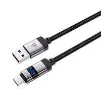 "Acefast C15-04" USB-A - USB-C kabelis su ekranu 480Mb/s 66W 1,2 m - juodas