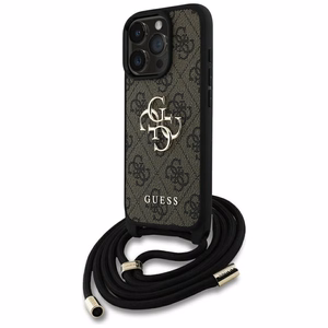 Guess 4G Big Logo Cord Stap dėklas telefonui iPhone 16 Pro Max - rudas