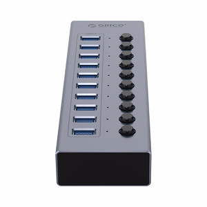 "Orico BT2U3-10AB" 10x USB-A 3.0 šakotuvas su jungikliais - pilkas