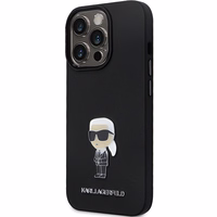 Karl Lagerfeld KLHCP14XSMHKNPK dėklas telefonui iPhone 14 Pro Max 6.7" - juodas silikoninis Ikonik metalinis ženkliukas