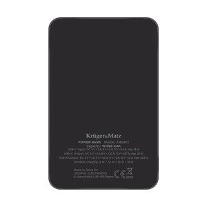 Krüger&Matz magnetinė belaidė išorinė baterija, 10000 mAh, juoda