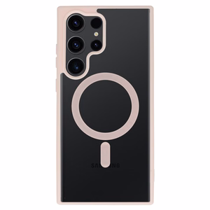 Akrilinis spalvotas magnetinis dėklas telefonui Samsung Galaxy S25 Ultra šviesiai rožinis