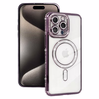 Bling Magnetinis dėklas telefonui Iphone 16 Pro violetinis