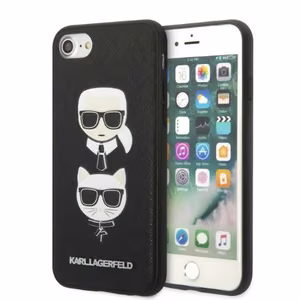 Karl Lagerfeld KLHCI8SAKICKCBK iPhone 7/8 / SE 2020 / SE 2022 juodas/juodas kietas dėklas Saffiano Karl&Choupette Galva
