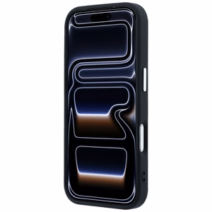 Guess Grained Triangle Logo MagSafe dėklas, skirtas iPhone 17 Pro Max / 18 Pro Max, juodas