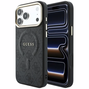 Guess Embossed 4G Classic MagSafe dėklas, skirtas iPhone 17 Pro Max / 18 Pro Max, juodas