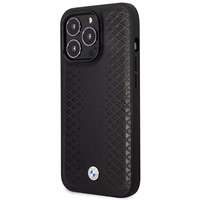 Dėklas telefonui BMW BMHMP14L22RFGK iPhone 14 Pro 6.1" juodas/juodas odos deimantų raštas MagSafe