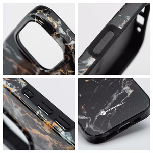 FORCELL F-PROTECT Mirage, karinio standarto išbandytas dėklas telefonui su MagSafe, skirtas IPHONE 15 PRO MAX, juodo marmuro spalvos