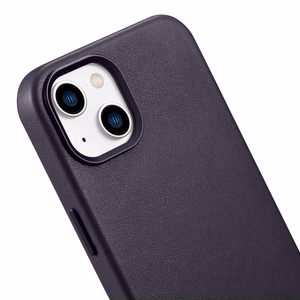 Чехол iCarer Leather из натуральной кожи для iPhone 14 Plus тёмно-фиолетовый (совместим с MagSafe)