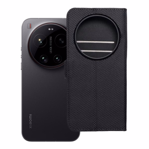 Atverčiamas 4Card RFID dėklas Xiaomi 17 ULTRA su apsauga nuo vagysčių, iš technologinio audinio, juodas