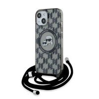 Karl Lagerfeld IML Crossbody Monogram Karl & Choupette Head Magnetinis dėklas iPhone 15 / 14 / 13 - juodas
