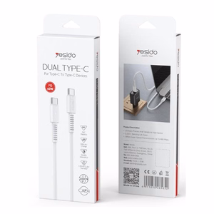 YESIDO LAIDAS CA154 PD 60W TYPE-C/TYPE-C 1M PVC 3A baltas