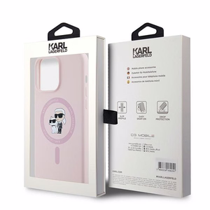 Karl Lagerfeld silikoninis Karl&Choupette magnetinis dėklas telefonui iPhone 15 Pro - rožinis
