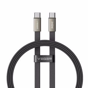 Plokščias kabelis „C“ tipo į „C“ tipo „VEGER PD 5A 240W CC2-MTB“, 1,5 m, juodos spalvos
