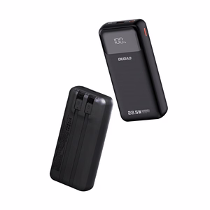 Dudao K15Pro išorinė baterija 20000mAh 22.5W PD USB-C / USB-A / su įmontuotais Lightning ir USB-C kabeliais - juoda