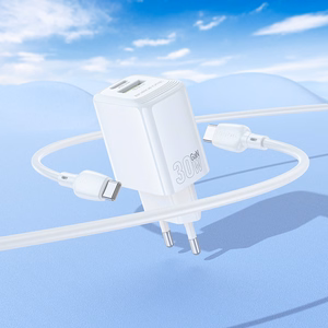 Įkroviklis Borofone BN29 30W USB-C/USB-A + USB-C to USB-C cable 1.0m baltas