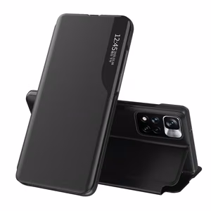 Dėklas telefonui Poco M4 Pro 5G iš ekologiškos odos, elegantiškas su užverčiamu dangteliu ir stovu - juodas