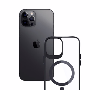 3mk satino šarvo magnetinis dėklas telefonui su MagSafe iPhone 12 Pro Max - skaidrus su juodu rėmeliu