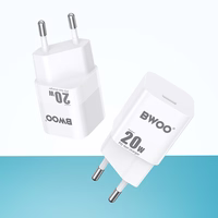 BWOO CDA155 PD sieninis įkroviklis 1x USB-C prievadas 1A 20W, baltas