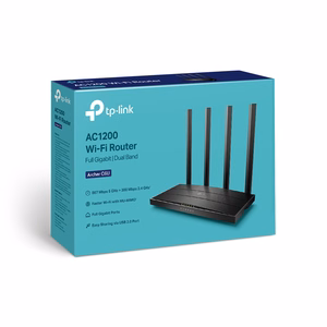 Juodas dviejų dažnių „TP-Link Archer C6U“ AC1200 Gigabit Wi-Fi maršrutizatorius