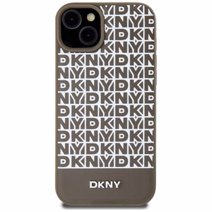 DKNY Odinis spausdintas raštas metalinis logotipas Magnetinis dėklas iPhone 15 / 14 / 13 - ruda