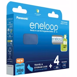 Įkraunamos baterijos PANASONIC ENELOOP AA 2000 mAh 4 vnt. + dėklas (BK-3MCDE/4CP+CASE)
