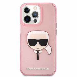 Karl Lagerfeld blizgus Karl's galvos dėklas telefonui iPhone 13 Pro Max – rožinis