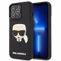 Karl Lagerfeld 3D guminis Karl'o galvos dėklas iPhone 13 Pro / iPhone 13 - juodas